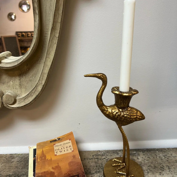 Crane Candle Holder with Antique Gold Finish