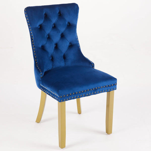 Mid-Century Modern Tufted Solid Wood Velvet Dining Chair with Lion Head Pull Ring