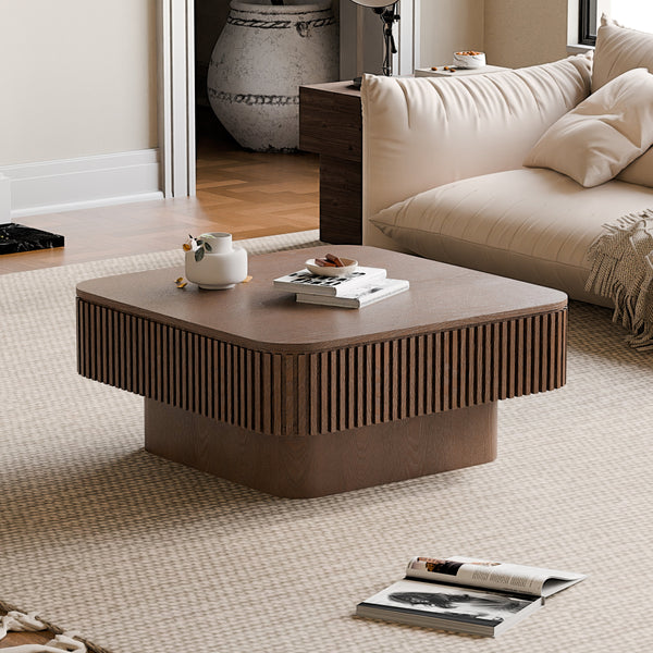 Walnut Square Modern Coffee Table with Hidden Storage