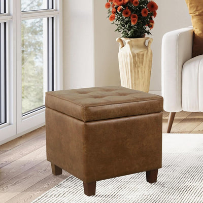Small Distressed Brown Faux Leather Storage Ottoman