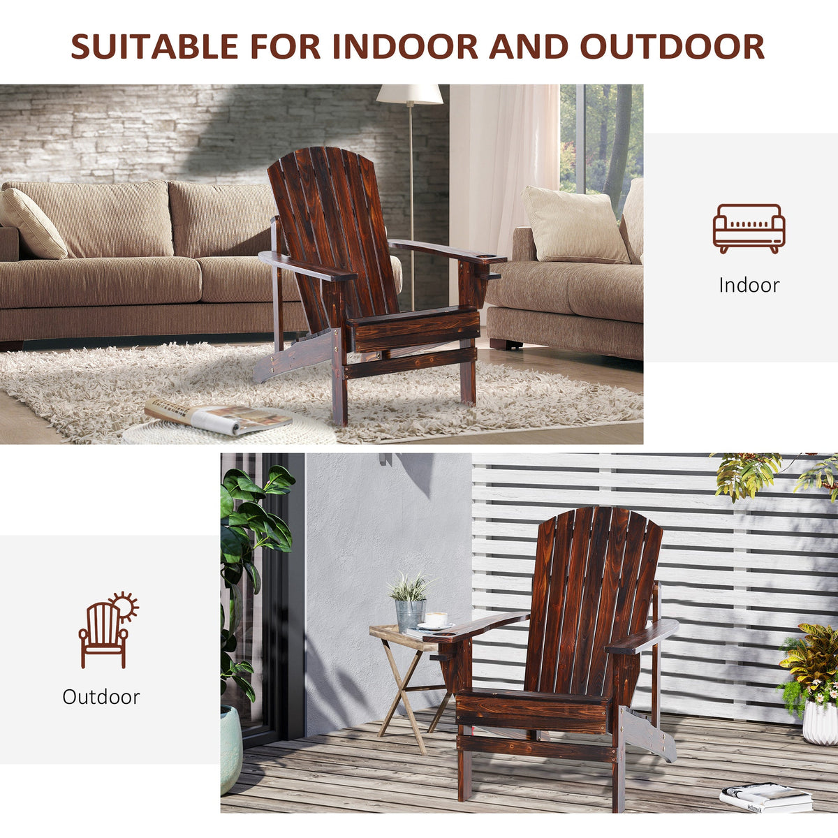 Outsunny Wooden Adirondack Chair with Cup Holder