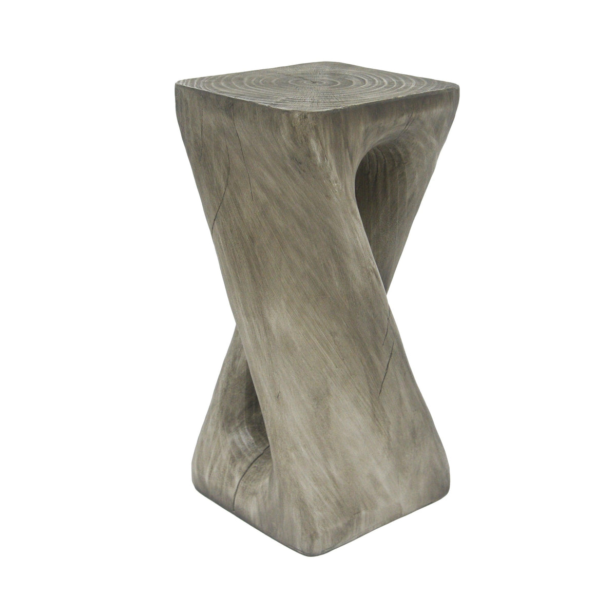 Twist Shape End Table in Wood Like Texture and Gray  Color