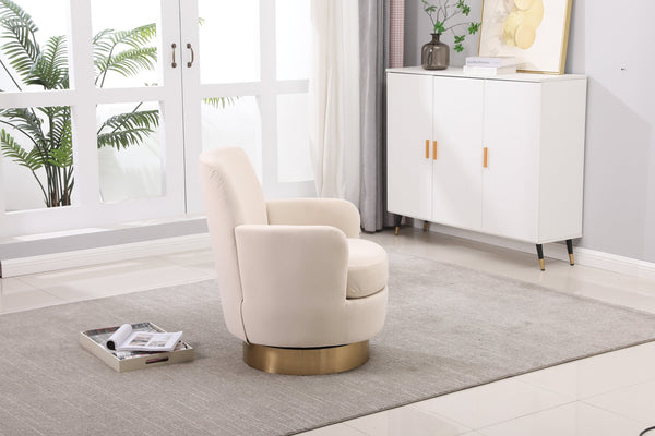Beige Orange Velvet Swivel Barrel Chair