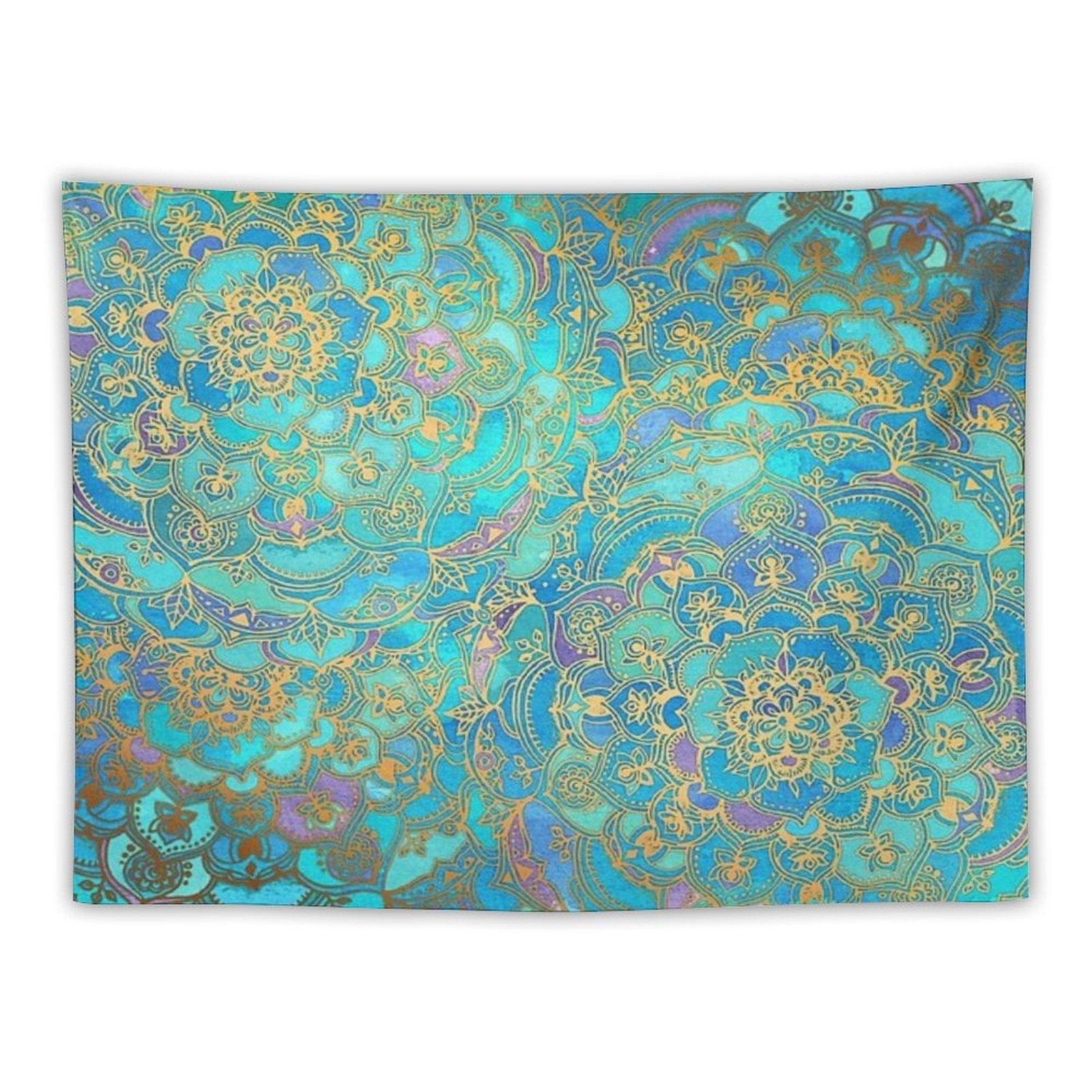 Sapphire & Jade Stained Glass Mandalas Tapestry
