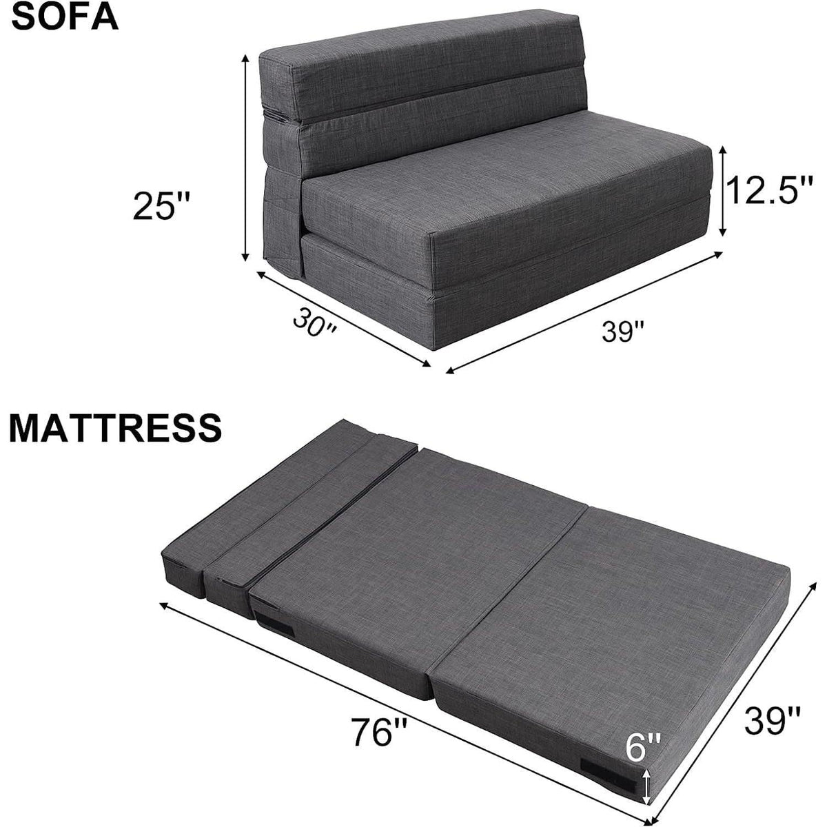 Memory Foam Sleeper Chair With Washable Cover Dark Gray