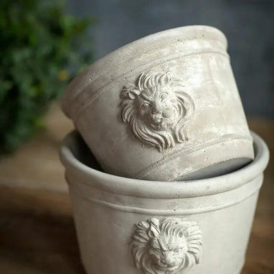 Cast Cement Lion Head Planter
