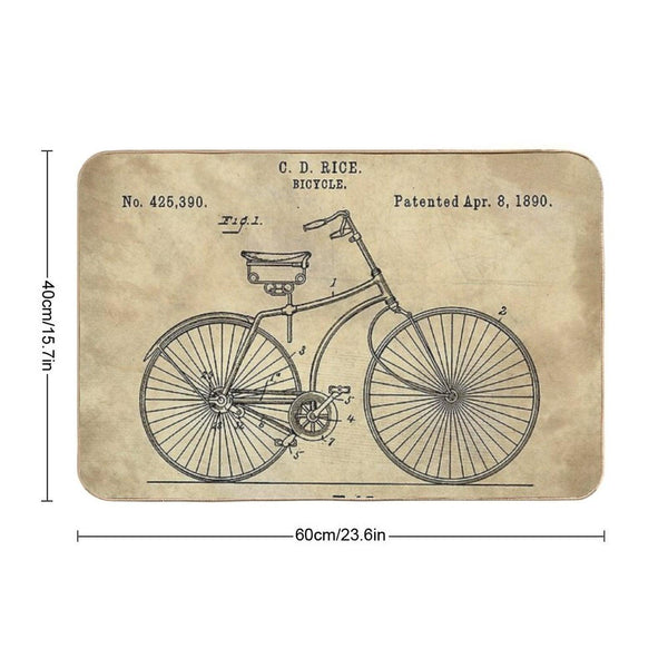 Antique Bicycle Blueprint Patent Drawing Plan, Industrial Farmhouse Bath Mat