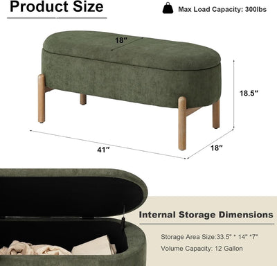 Green Oversized Storage Solution Bench Ottoman Bedroom