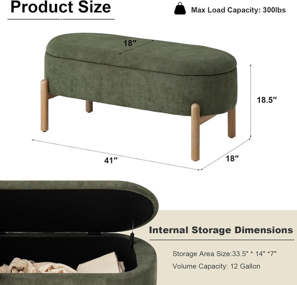 Green Oversized Storage Solution Bench Ottoman Bedroom