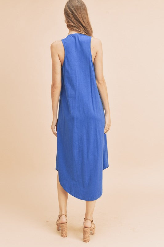 New Summer Front Pleat Detail V-Neck Sleeveless Midi Dress–Elegant, Feminine & Versatile Dress with Pleat Detailing, V-Neckline & Sleeveless Design for Both Casual & Formal Occasions