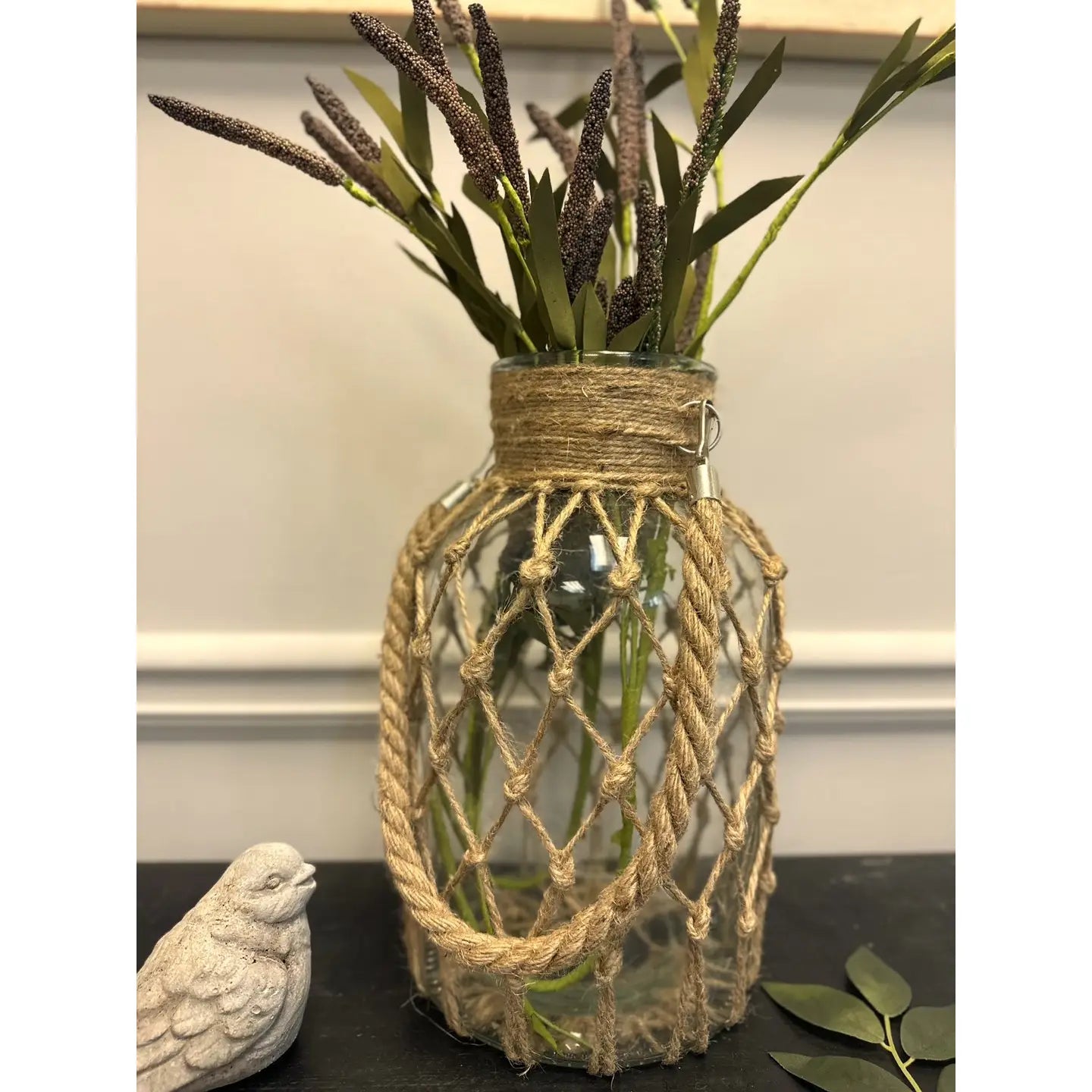 Vintage Hand-woven Mesh Pocket Hanging Glass Vase