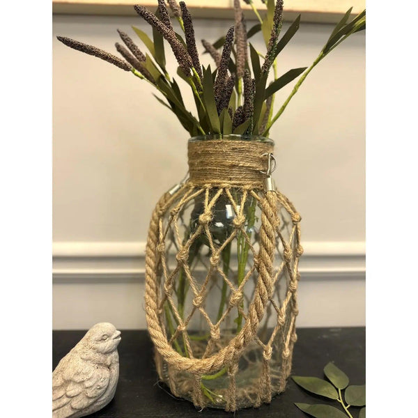 Vintage Hand-woven Mesh Pocket Hanging Glass Vase