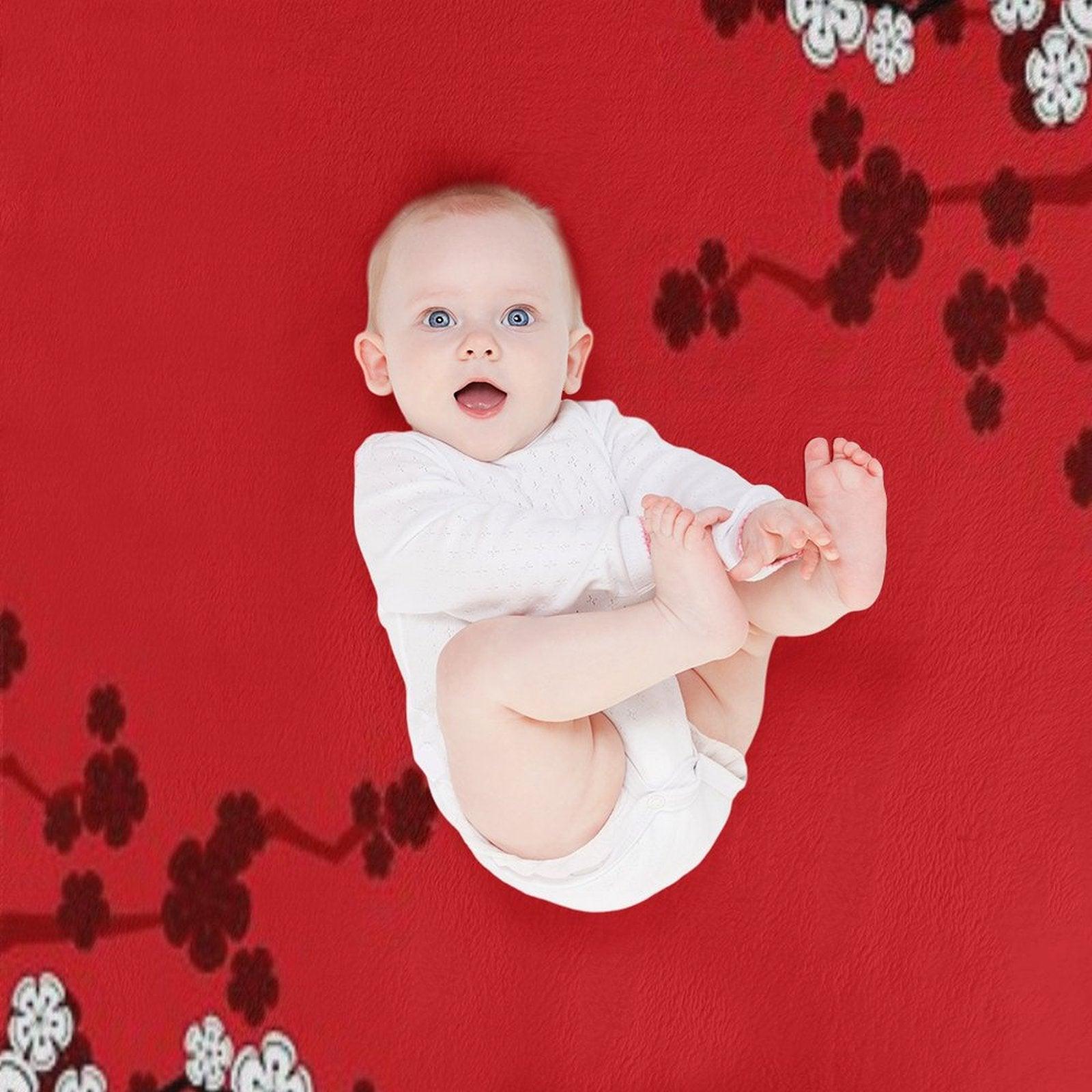 White Oriental Cherry Blossoms on Red And Chinese Wedding Double Happiness  Japanese Sakura © Fatfatin Throw Blanket
