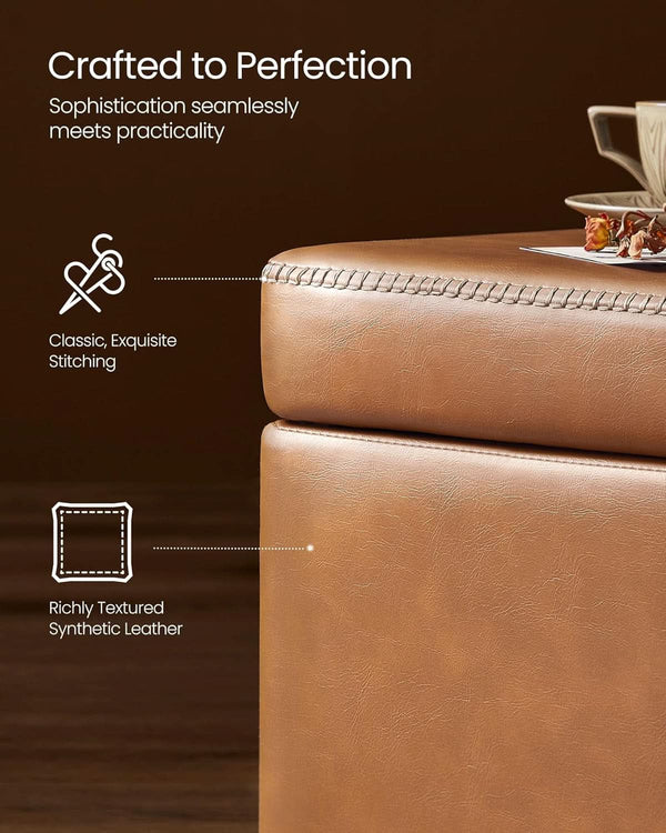 Caramel Brown 25 Gallon Large Capacity Storage Ottoman