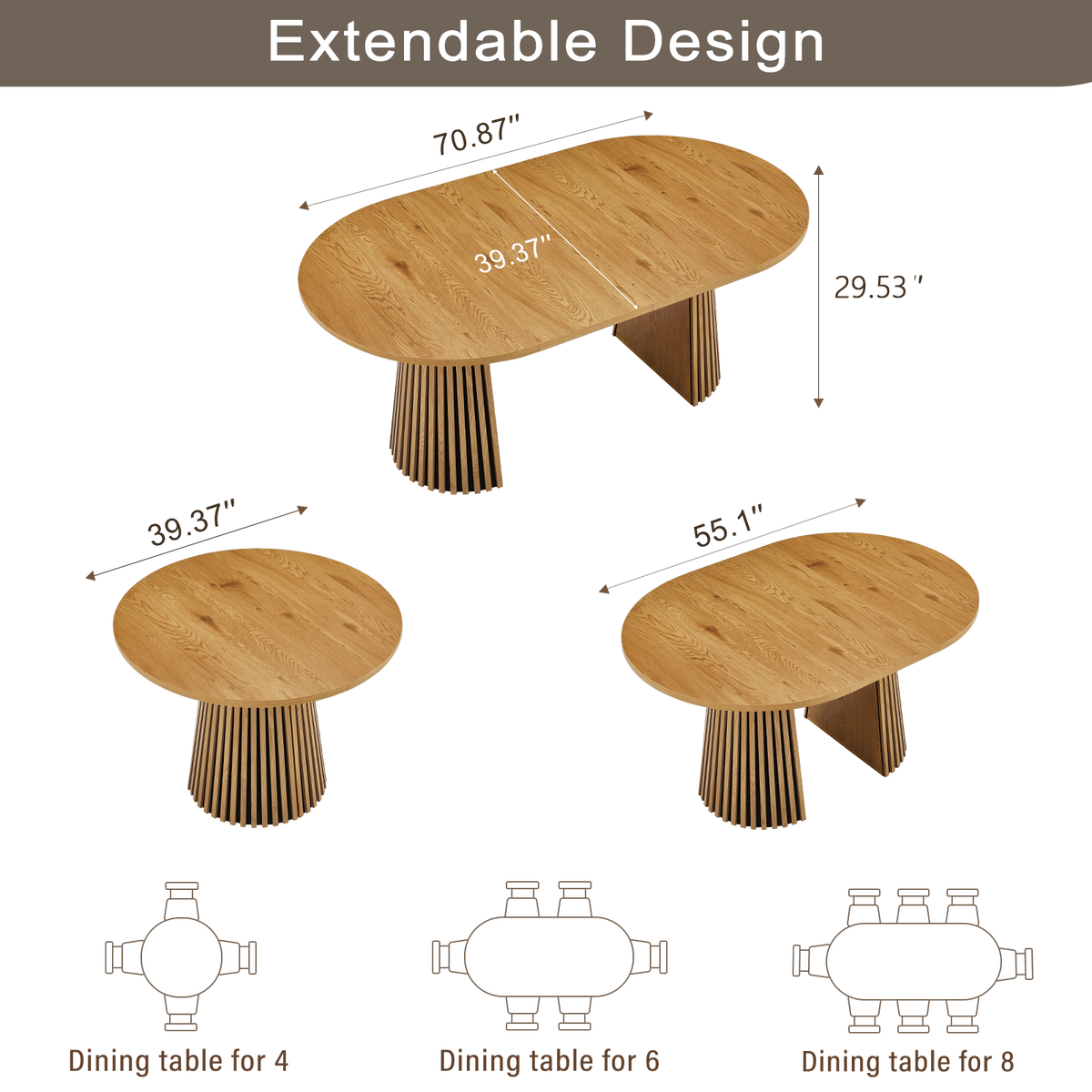 Flexible and Extendable Wooden Dining Table