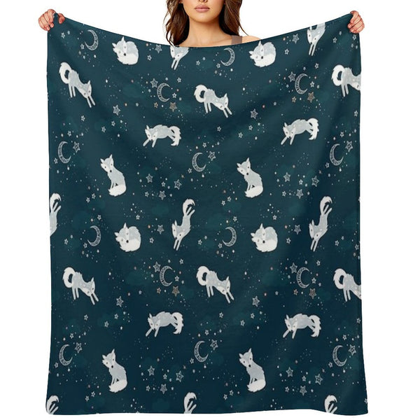 Cute Arctic Foxes at Night Wrinkle-free Throw Blanket