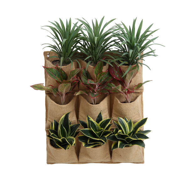 Jute Gardens 9-Pocket Vertical Living Wall Planter – Indoor/Outdoor Eco-Friendly Hanging Garden for Herbs, Flowers & Vegetables