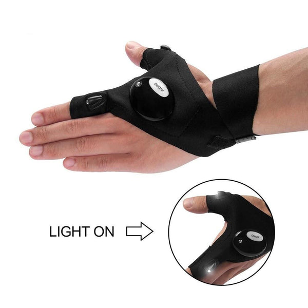 1 Pair Right and Left Multifunctional Gloves Outdoor Hiking Fingerless Gloves with LED Light Waterproof Flashlight Gloves - Gifts for You 'n Me