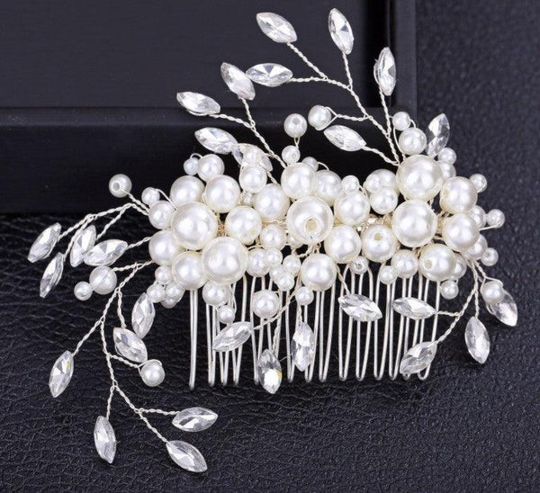 Handmade pearl flower inlaid with diamonds full of diamond comb comb