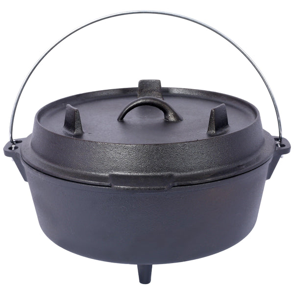 ast iron Dutch oven with lid, outdoor camping deep pot, used for camping, cooking, barbecue and leg rest,6 quarts