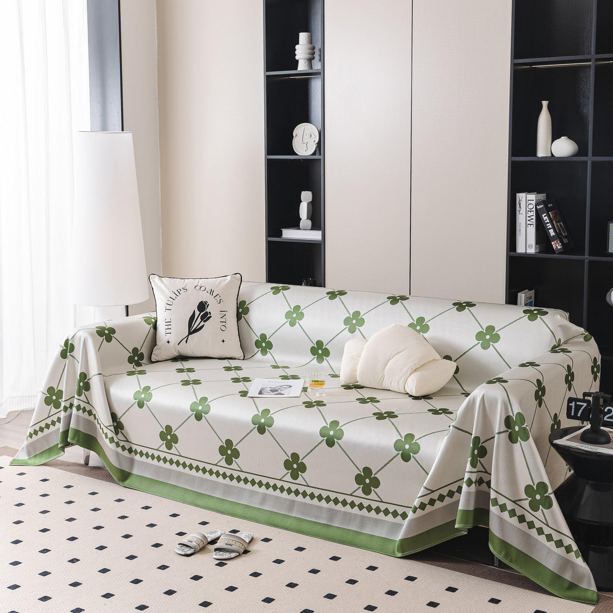 Cooling Four-Leaf Clover Hope Faith Love Luck Summer Comfy Ice Silk Furniture Throw Covers for Sofas