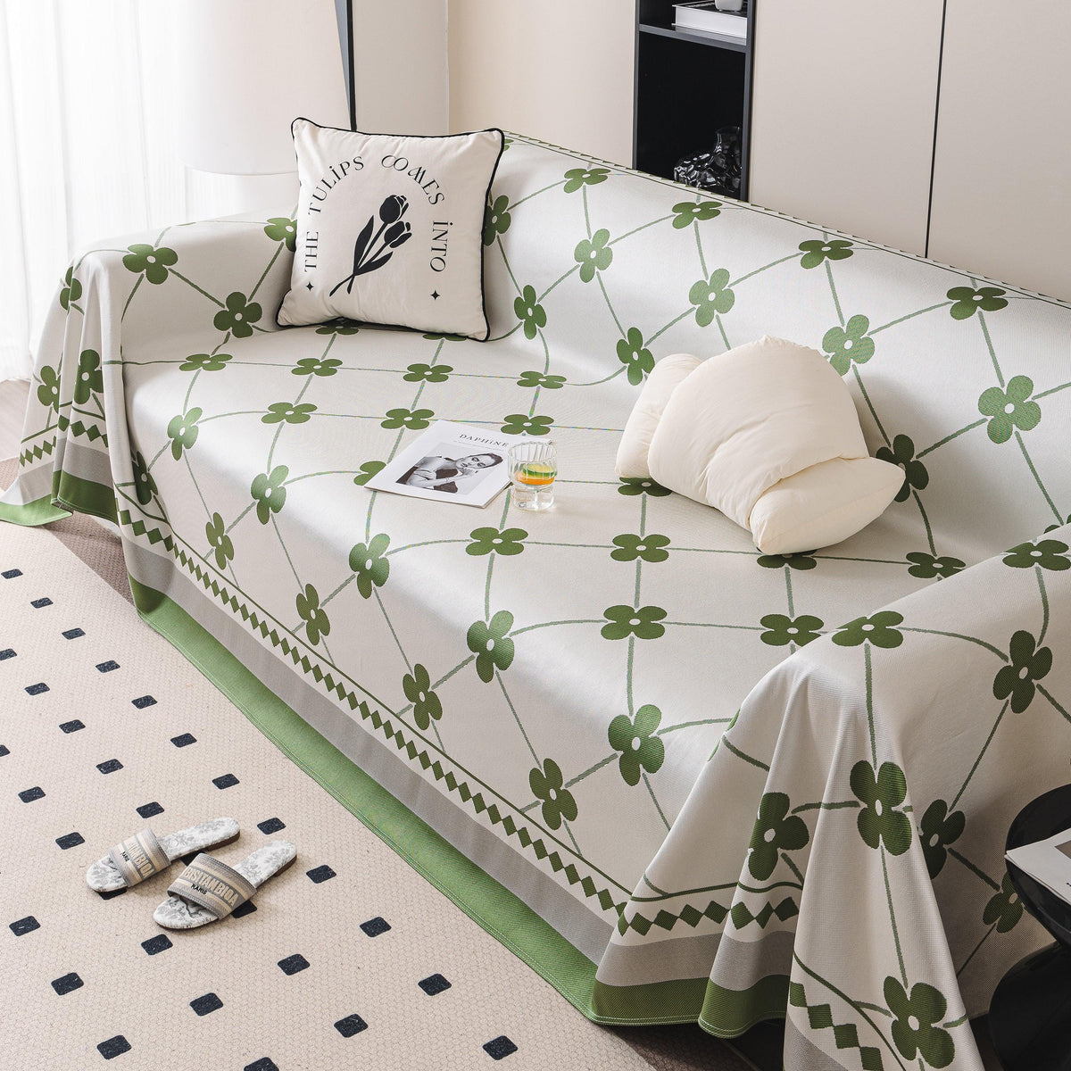 Cooling Four-Leaf Clover Hope Faith Love Luck Summer Comfy Ice Silk Furniture Throw Covers for Sofas