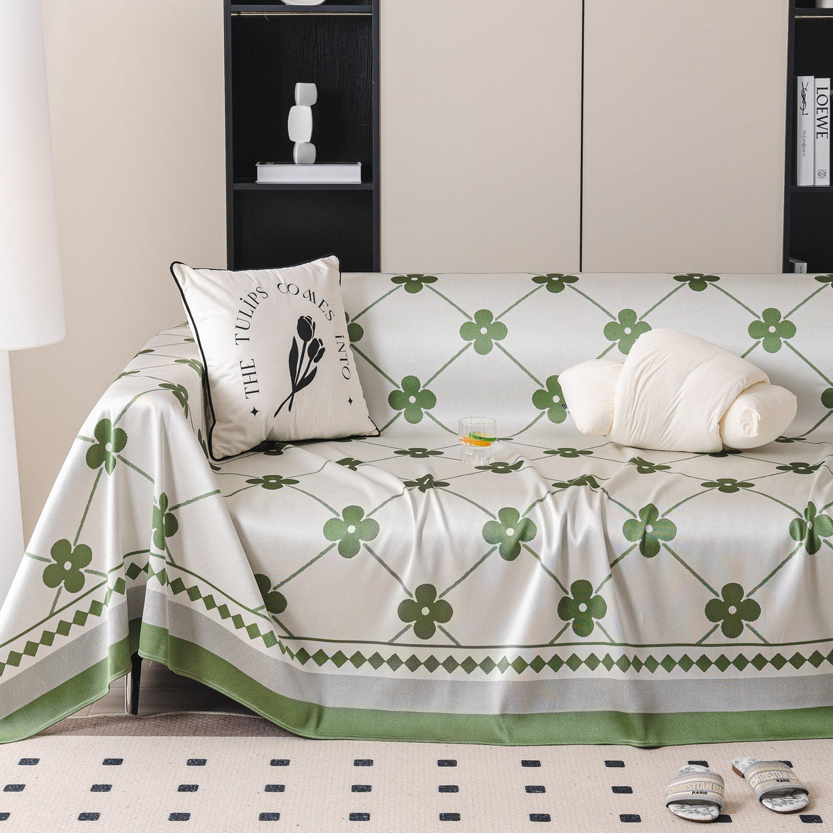 Cooling Four-Leaf Clover Hope Faith Love Luck Summer Comfy Ice Silk Furniture Throw Covers for Sofas