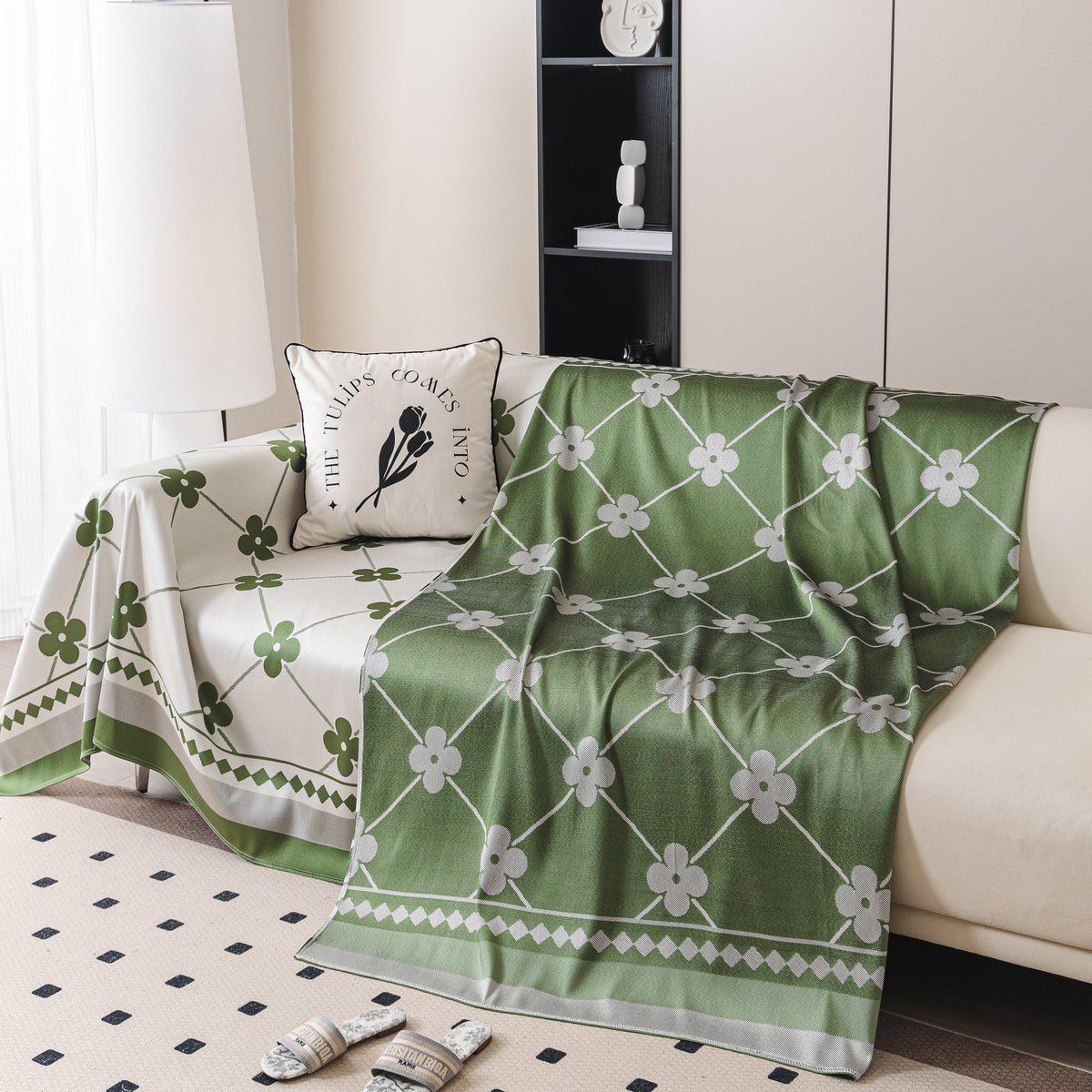 Cooling Four-Leaf Clover Hope Faith Love Luck Summer Comfy Ice Silk Furniture Throw Covers for Sofas