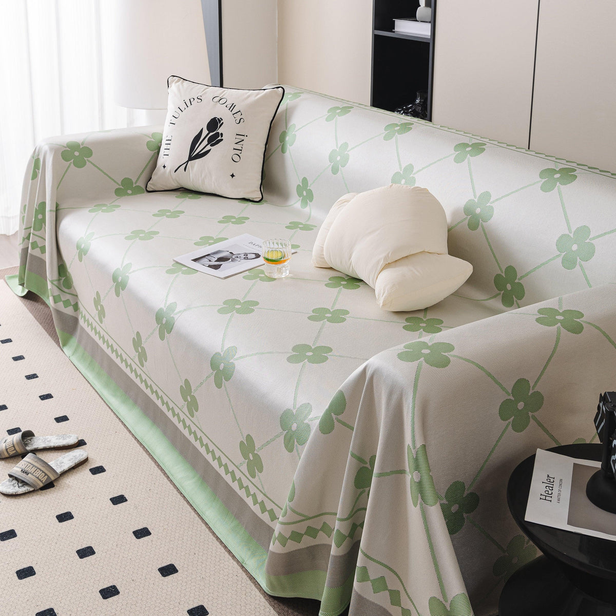 Cooling Four-Leaf Clover Hope Faith Love Luck Summer Comfy Ice Silk Furniture Throw Covers for Sofas