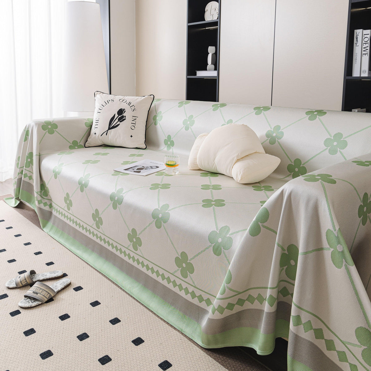 Cooling Four-Leaf Clover Hope Faith Love Luck Summer Comfy Ice Silk Furniture Throw Covers for Sofas