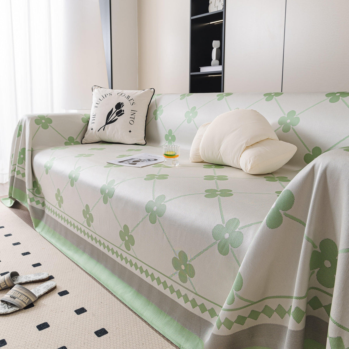 Cooling Four-Leaf Clover Hope Faith Love Luck Summer Comfy Ice Silk Furniture Throw Covers for Sofas
