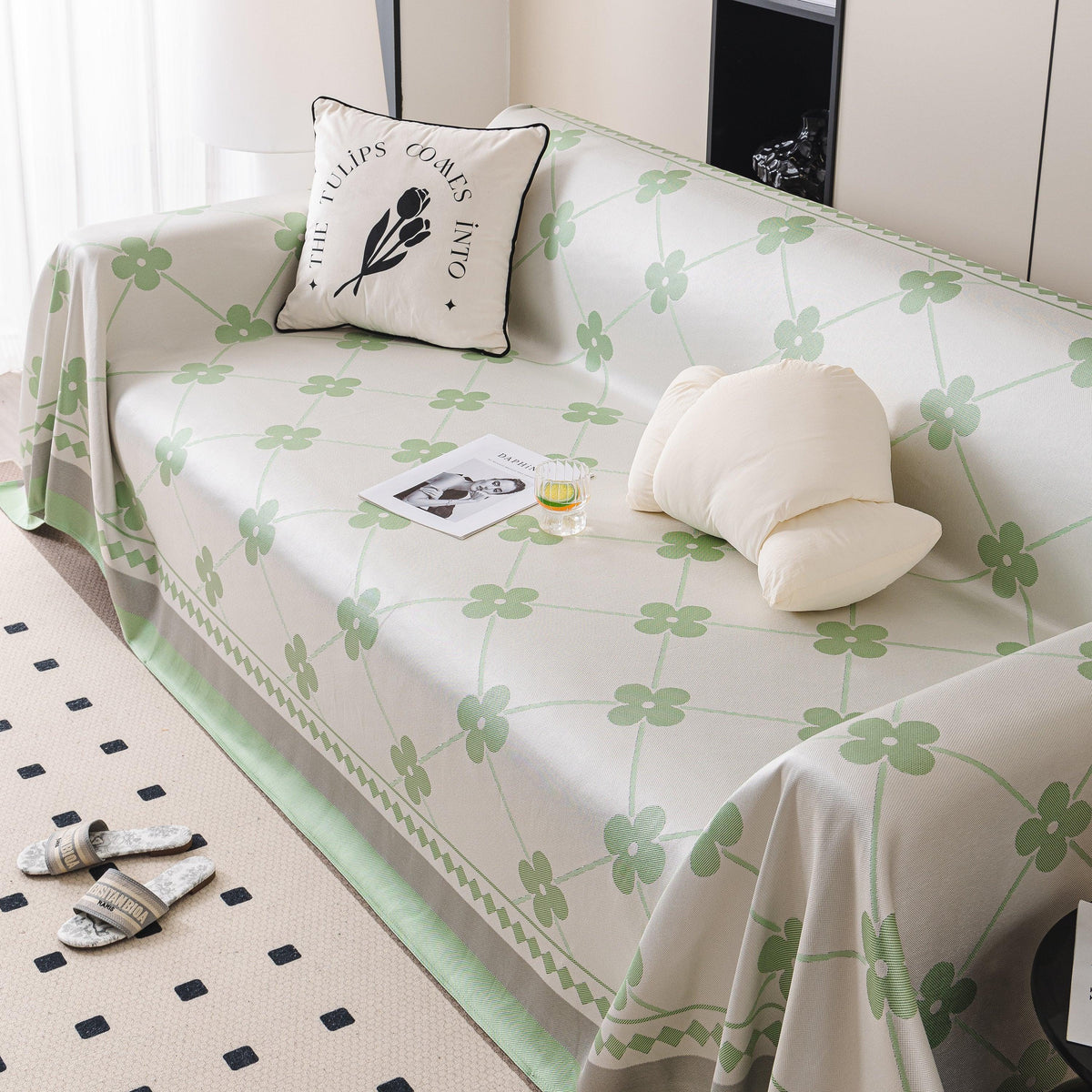 Cooling Four-Leaf Clover Hope Faith Love Luck Summer Comfy Ice Silk Furniture Throw Covers for Sofas