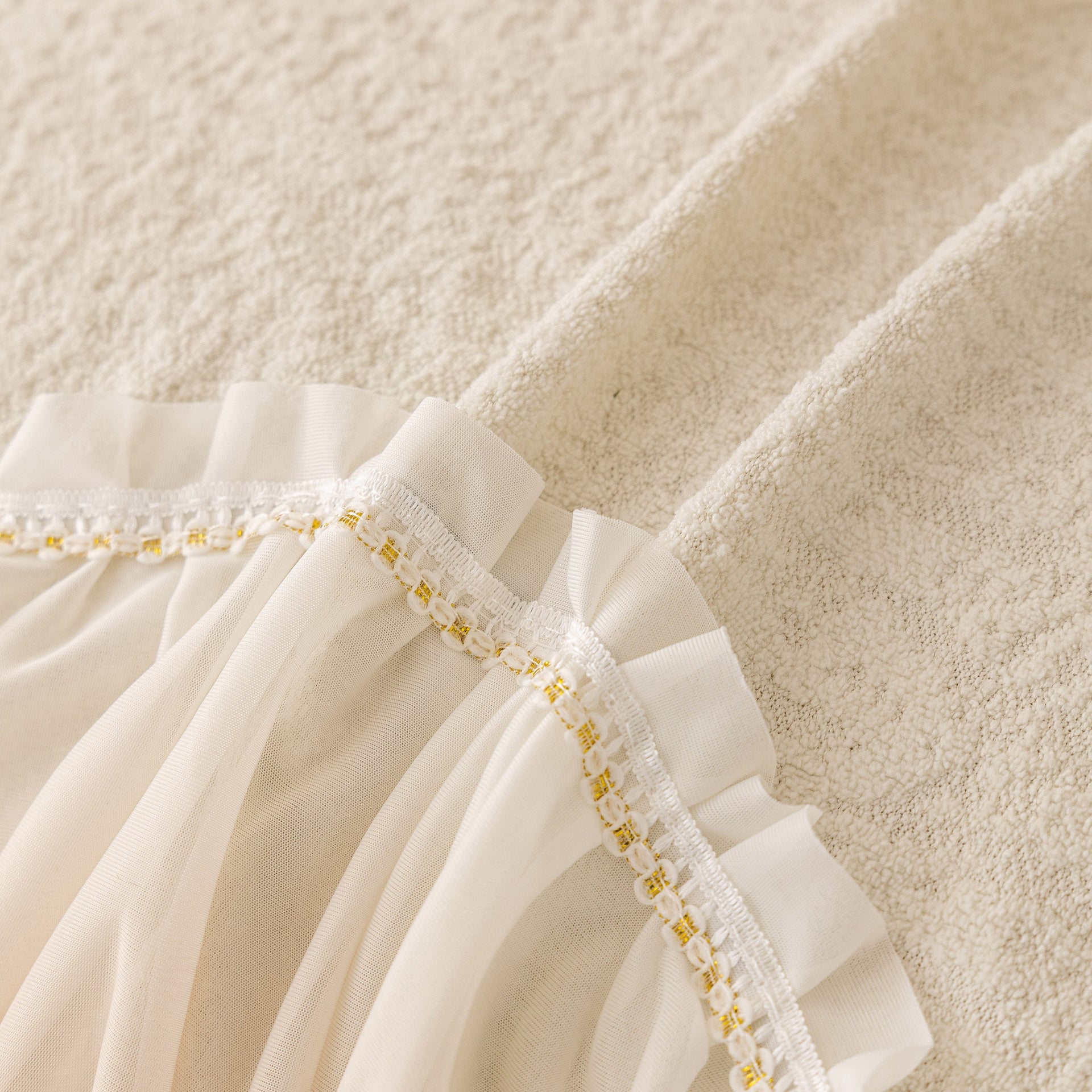 Luxury Sofa Throw Cover with Elegant Ruffled Skirt, Soft Decorative Couch Protector