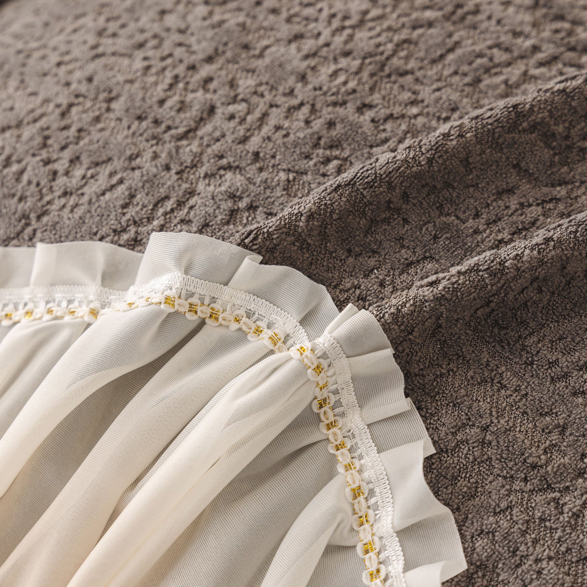 Luxury Sofa Throw Cover with Elegant Ruffled Skirt, Soft Decorative Couch Protector