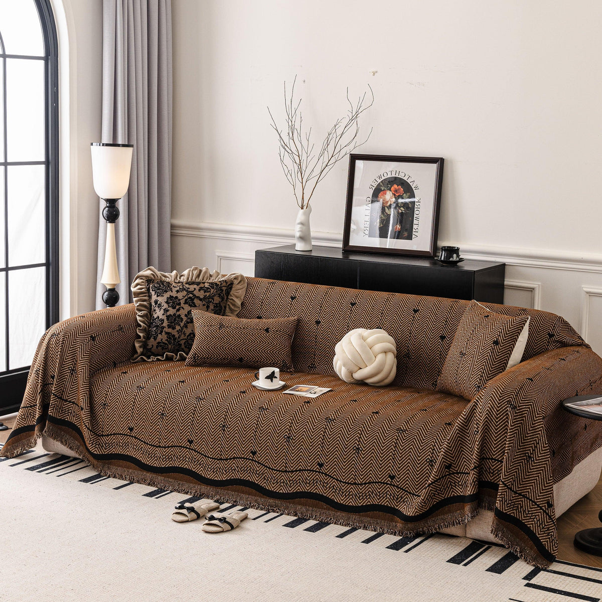 Chenille Couch Throw Cover Decorative Herringbone Sofa Blanket Protector for Couch