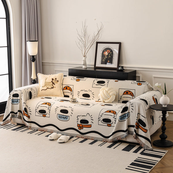 Cute Chenille Couch Cover Throw, Cartoon Soft Washable Sofa Cover for Sectional Sofas
