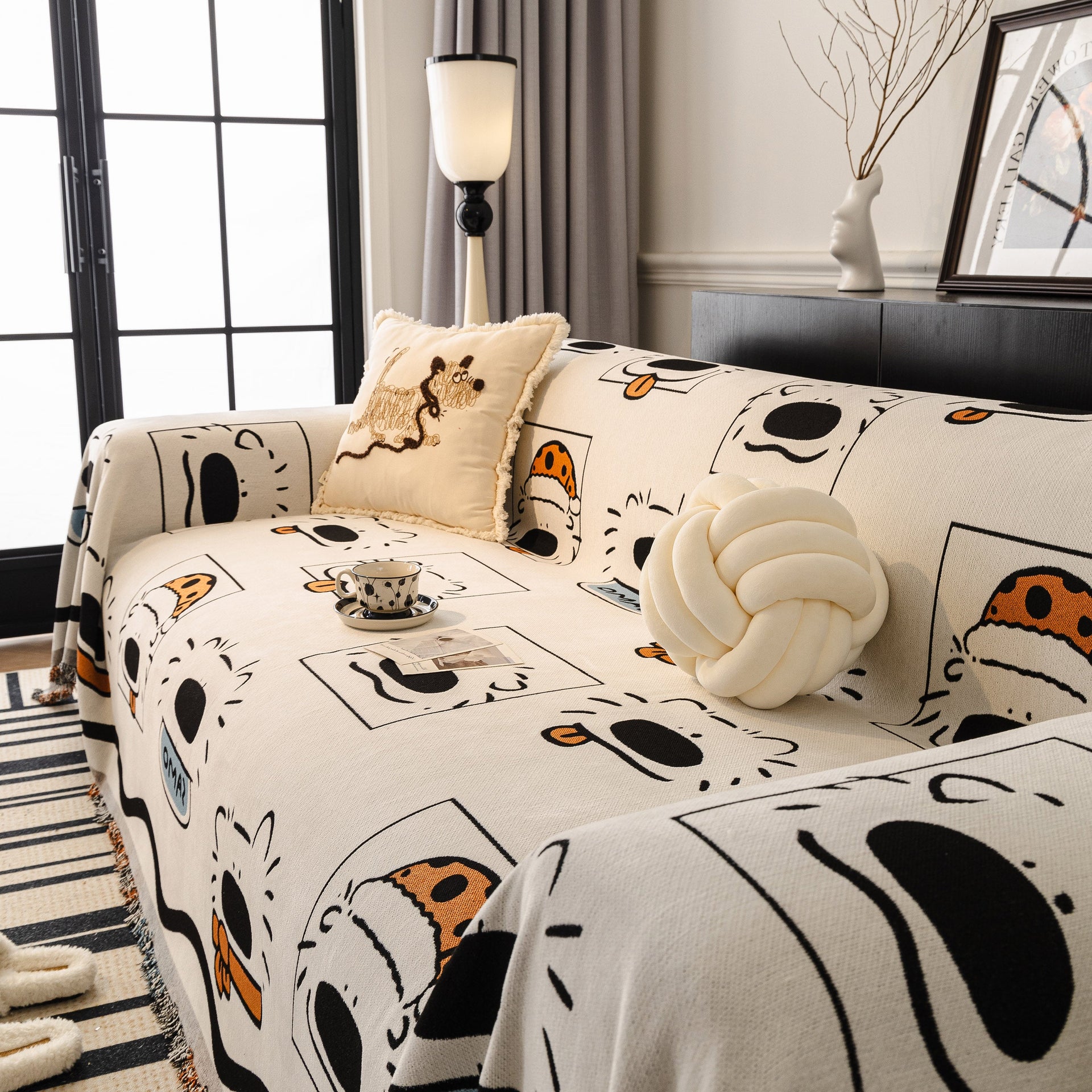 Cute Chenille Couch Cover Throw, Cartoon Soft Washable Sofa Cover for Sectional Sofas