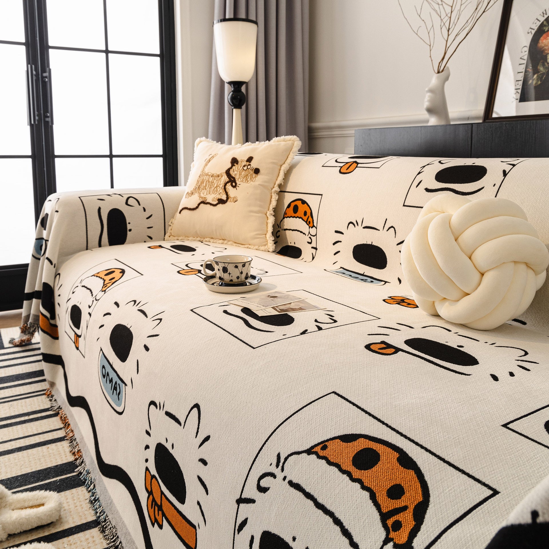 Cute Chenille Couch Cover Throw, Cartoon Soft Washable Sofa Cover for Sectional Sofas