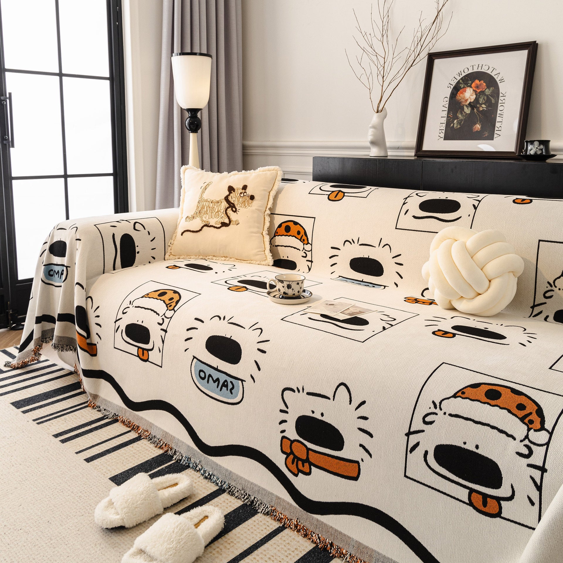 Cute Chenille Couch Cover Throw, Cartoon Soft Washable Sofa Cover for Sectional Sofas