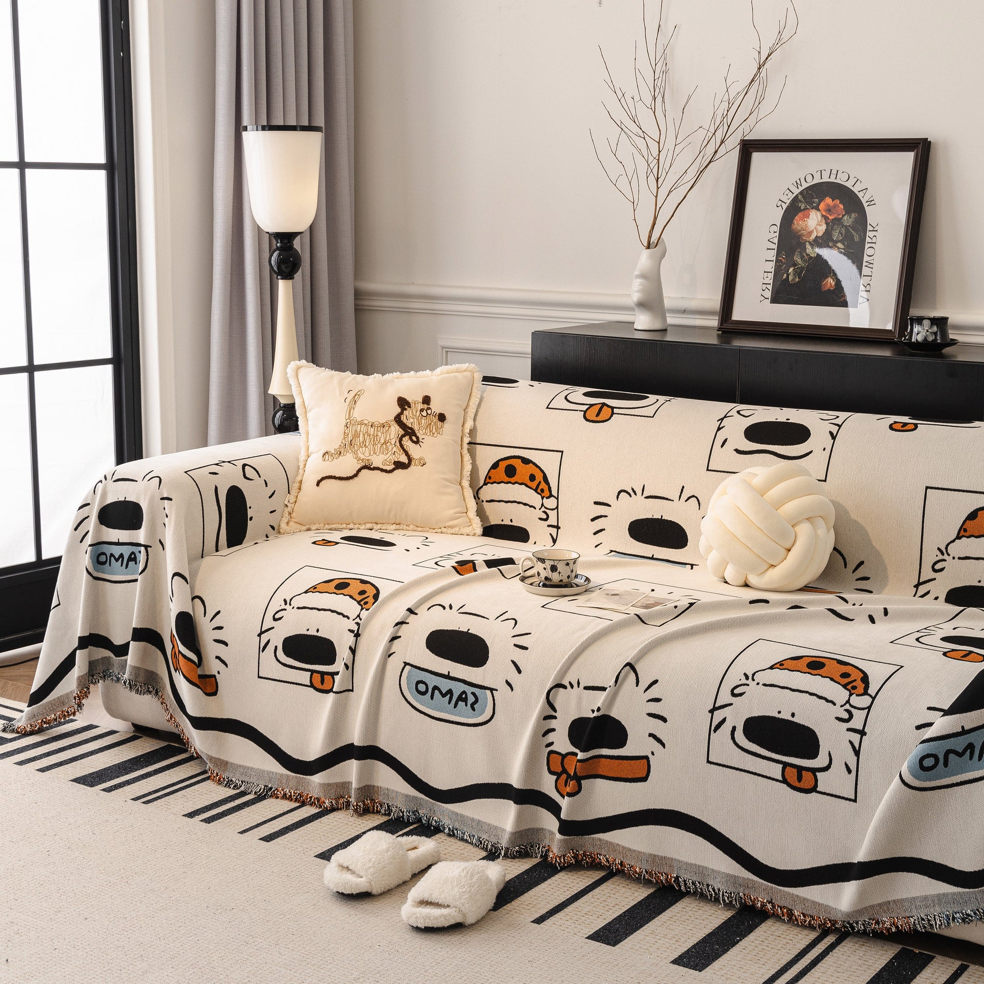 Cute Chenille Couch Cover Throw, Cartoon Soft Washable Sofa Cover for Sectional Sofas