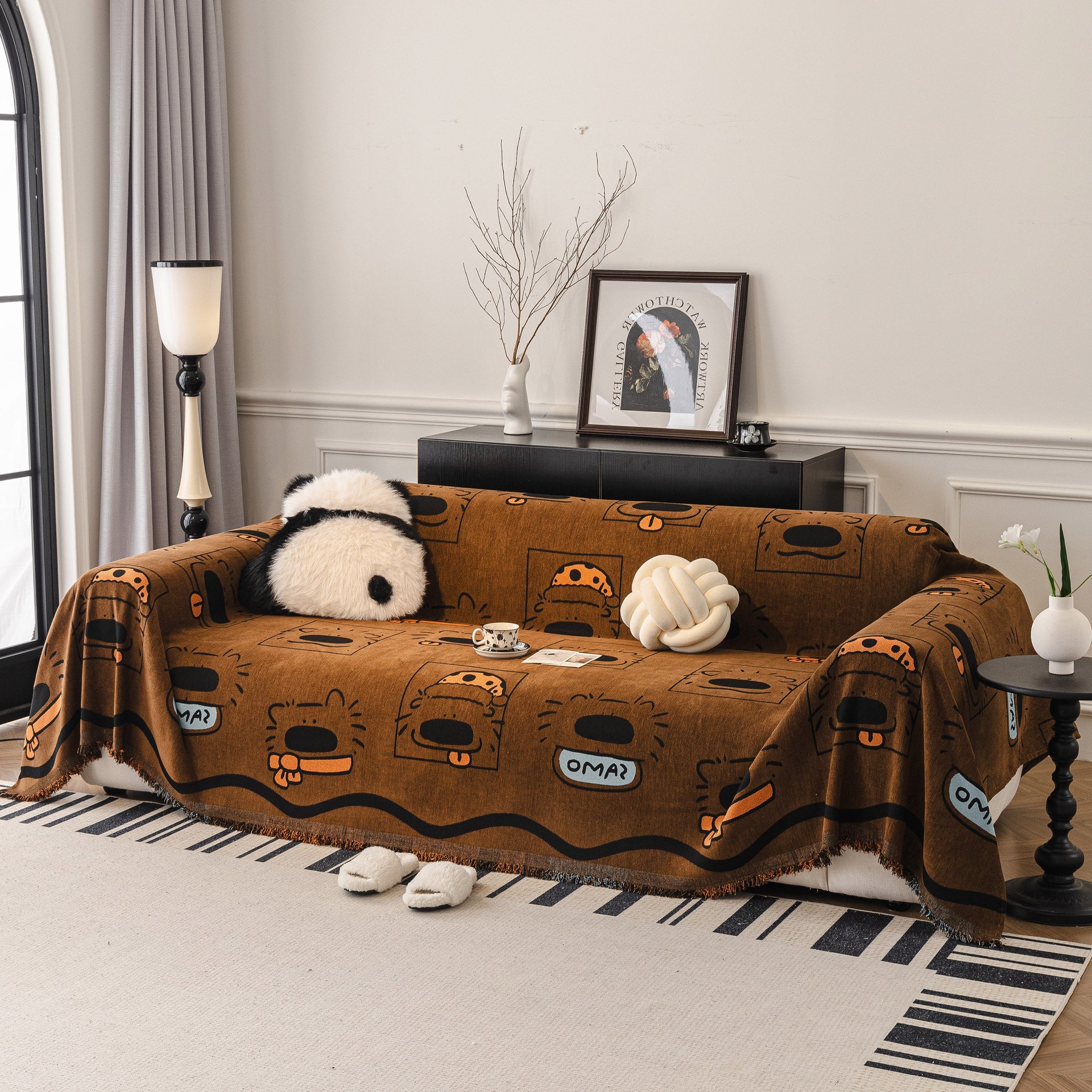 Cute Chenille Couch Cover Throw, Cartoon Soft Washable Sofa Cover for Sectional Sofas