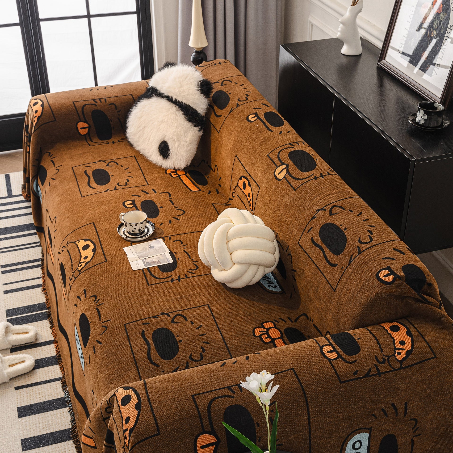 Cute Chenille Couch Cover Throw, Cartoon Soft Washable Sofa Cover for Sectional Sofas