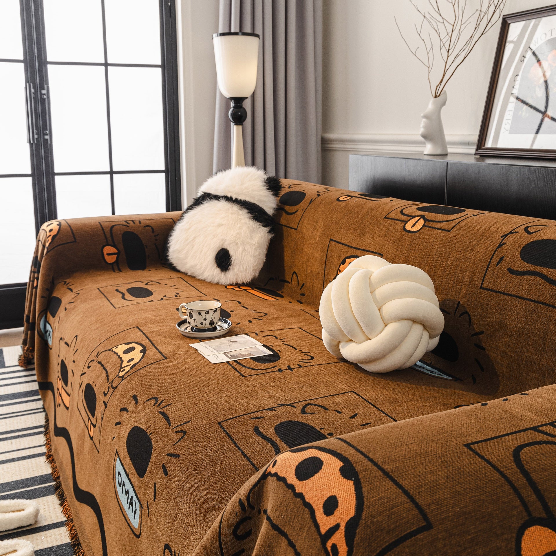 Cute Chenille Couch Cover Throw, Cartoon Soft Washable Sofa Cover for Sectional Sofas