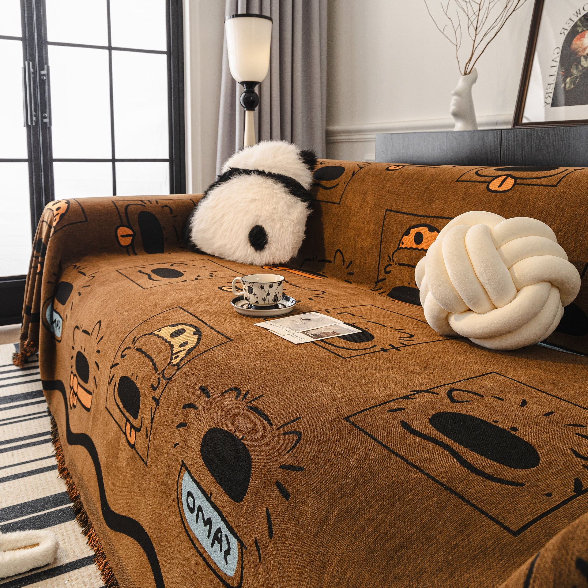 Cute Chenille Couch Cover Throw, Cartoon Soft Washable Sofa Cover for Sectional Sofas