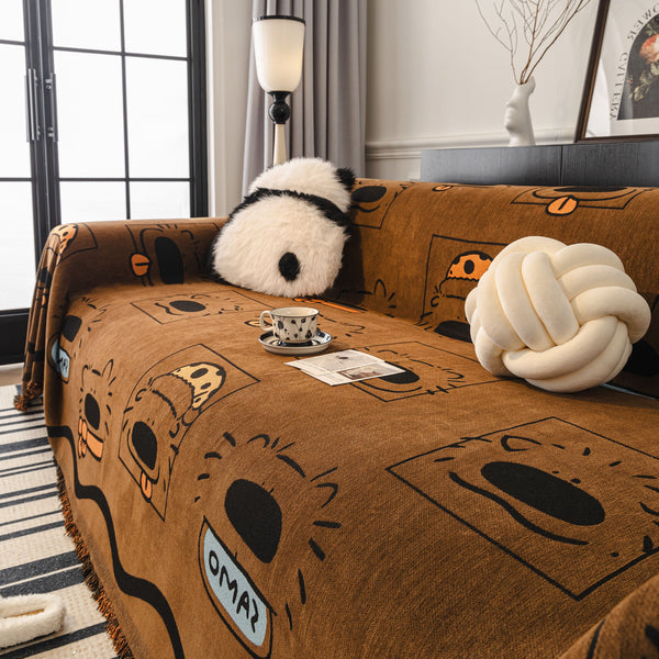 Cute Chenille Couch Cover Throw, Cartoon Soft Washable Sofa Cover for Sectional Sofas