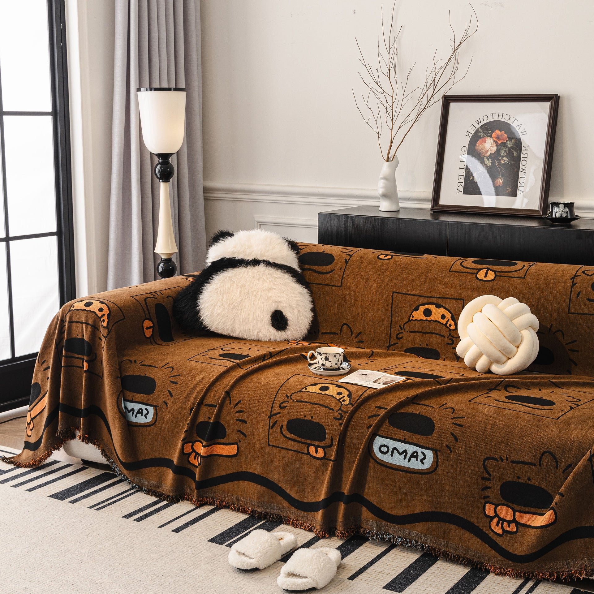 Cute Chenille Couch Cover Throw, Cartoon Soft Washable Sofa Cover for Sectional Sofas