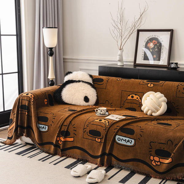 Cute Chenille Couch Cover Throw, Cartoon Soft Washable Sofa Cover for Sectional Sofas