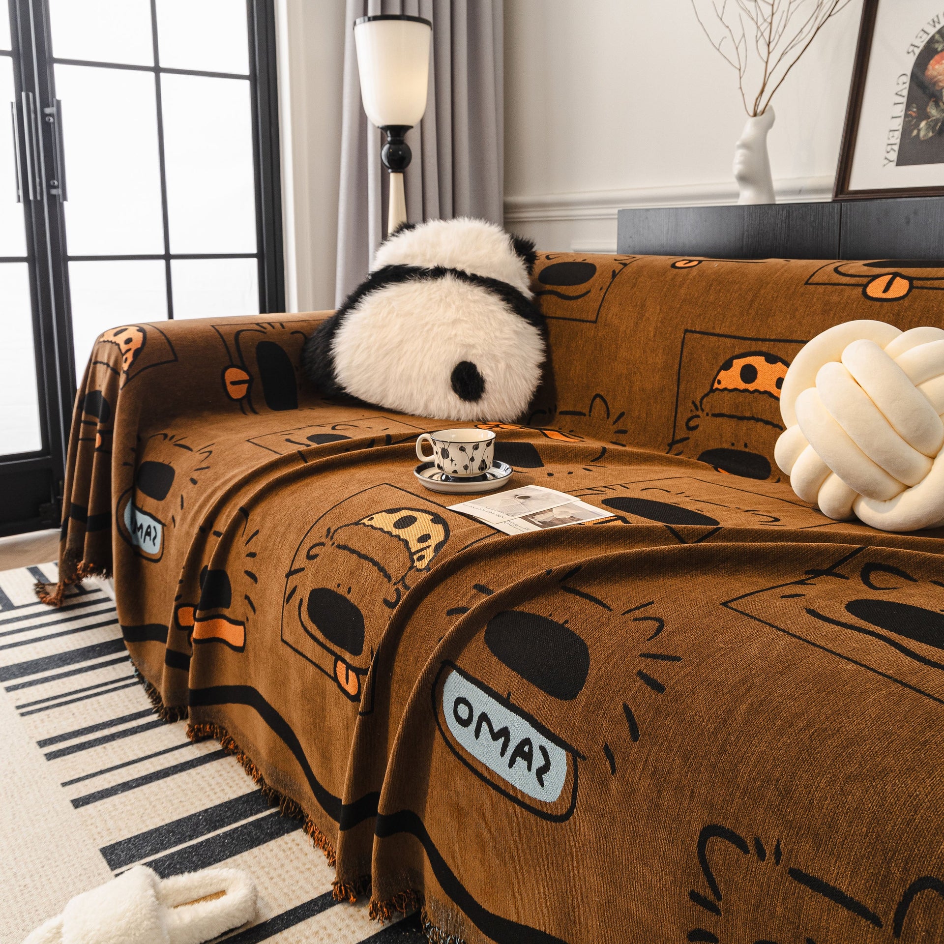 Cute Chenille Couch Cover Throw, Cartoon Soft Washable Sofa Cover for Sectional Sofas