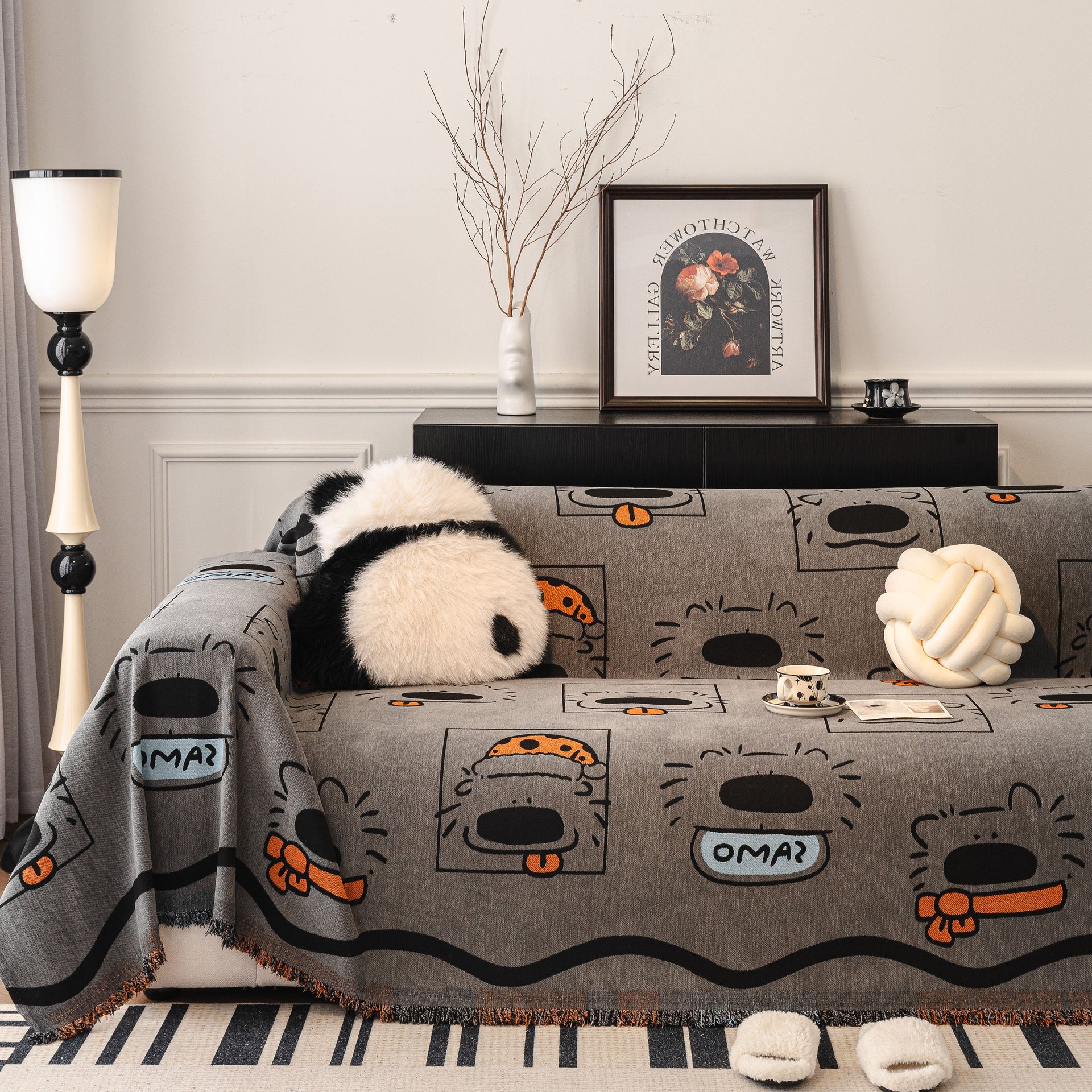 Cute Chenille Couch Cover Throw, Cartoon Soft Washable Sofa Cover for Sectional Sofas