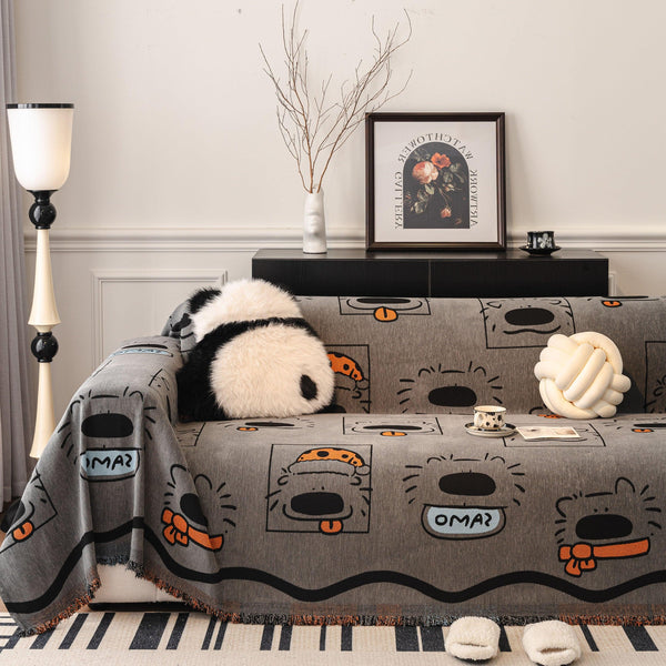 Cute Chenille Couch Cover Throw, Cartoon Soft Washable Sofa Cover for Sectional Sofas